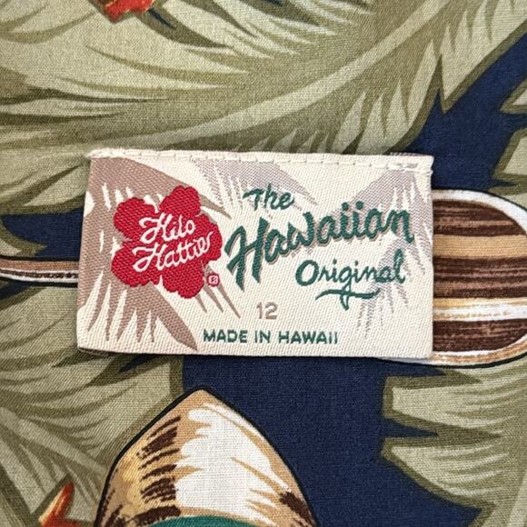 Hilo Hattie Mid-2000s Navy & Green Hawaiian Canoe Print Cotton Maxi Dress - Picture 4 of 5